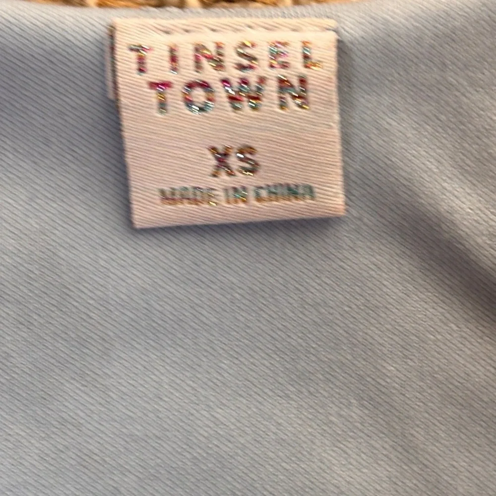 Tinsel Town Midi Dress Womens XS Blue Excellent Floral Rosette Handkerchief‎ Hem